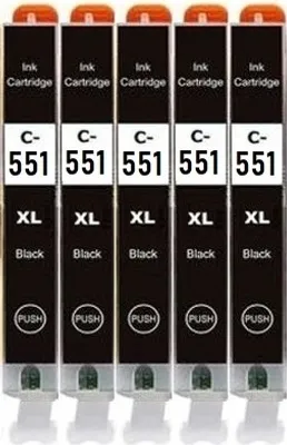 Image de 5 x cartouches compatibles avec Canon CLI-551 Noir XL pour Pixma IP7250, IP8750, IX6850, MG5450, MG5550, MG5650, MG5655, MG6350, MG6450, MG6650...