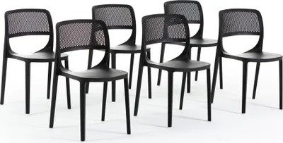 Immagine prodotto di Set di 6 sedie in resina rinforzata in fibra di vetro, design classico, impilabili per uso esterno, giardino, bar, ristorante, cucina - Erika - Nero