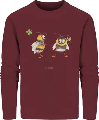 Produktbild von Mr. & Mrs. Panda Baumwoll Pullover Hummeln Kleeblatt Größe XL - Burgundy - Geschenk, Biene, Spruch Positiv, Sweater, Hummel, glücklich Werden, Rundhals, sein, Deko, Pulli