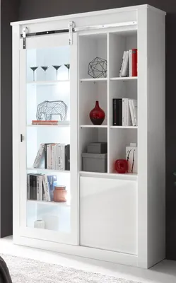 Produktbild von Vitrine "Miami" in weiß Hochglanz Vitrinenschrank 133 x 201 cm, Soft-Close