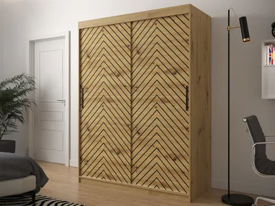 Obrázek produktu pro Šatní skříň 150 cm s posuvnými dveřmi ORIOT - dub artisan / černá