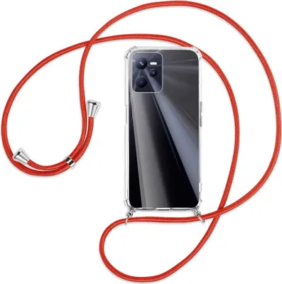 Produktbild von Handykette Backcover-Schutzhülle mit Band (Metall silberfarben) für Realme C35 - rot