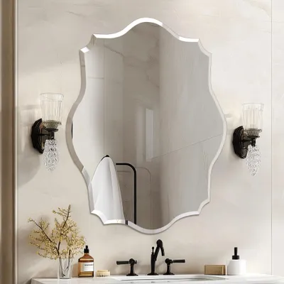 Produktbild von WISFOR Dekospiegel 60×80 cm gewellter Rand Flurspiegel mit abgeschrägte Kante Hochwertiger Hängespiegel für Flur Wohnzimmer Schlafzimmer