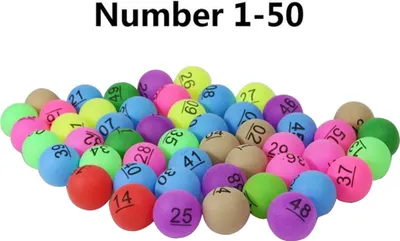 Produktbild von 50 Stück Nummer 1-200, verschiedene Farben, Lucky Dip, Gaming, Lotterie, Tischtennisbälle, 1-50
