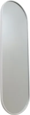 A full-length oval mirror with a white frame, presented against a white background.