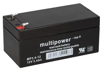 Produktbild von Multipower MBL12/3,4AH/VDS MP3,4-12 Bleiakku 12V Faston 4,8mm VDS wartungsf.