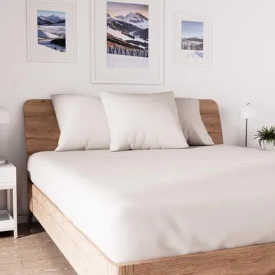 Produktbild von Unyqoos® Jersey-Spannbettlaken aus 100% Baumwolle, weich & atmungsaktiv, Ecru, 160 x 200 cm, 30 cm Steghöhe, Rundumgummizug, bis 60°C waschbar