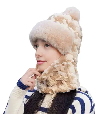 Produktbild von Damen-Kopfbedeckung 3-in-1 Wintermütze Schal Kapuzenpullover Strick Warm Plüschgefüttert Leicht Winddicht Reitmütze Outdoor-Aktivitäten Skifahren Wandern Isolierte Kopfbedeckung