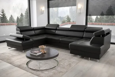 Produktbild von Ecksofa Galaxy Max II U-Form mit Schlaffunktion & Bettkästen, verstellbaren Kopfstützen & Armlehne – Stoff Madrit, Schwarz - Links
