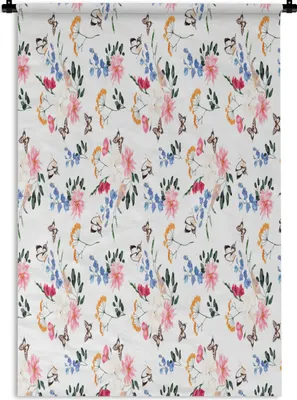Produktbild von MuchoWow® Wandteppich Wandbehang Blumen - Muster - Pastell 90x135 cm Tapisserie Dekoration Wandtuch - Baumwolle - Wandskulptur
