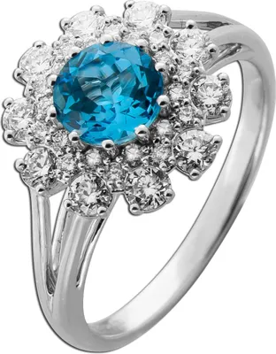 Produktbild von Blautopas Ring Weißgold 585 14K blauer Edelstein 1.42ct Lab Grown Diamanten 19
