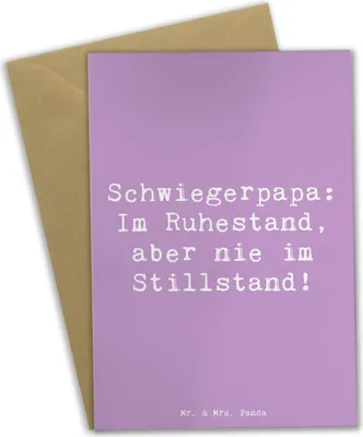 Produktbild von Mr. & Mrs. Panda Klappkarte Spruch Schwiegerpapa Ruhestand - Lavendeltraum - Geschenk, weihnachtskarten, Familie, Grußkarte, Schwiegervater, Verwandte, einladungskarten