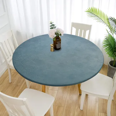 Produktbild von Topchances, Runde Vinyl-Tischdecke, Grün, 90 cm, wasserdicht, abwischbar, elastischer Rand, Mosaikmuster, mit Polyester-Rückseite, für Tischplattendicke 2-5 cm