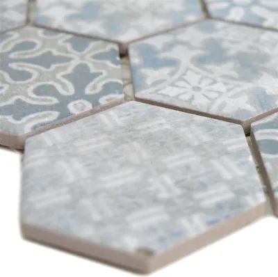 Produktbild von Keramikmosaik Retro Fliesen Lawinia Hexagon Blau