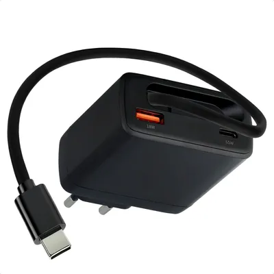 Produktbild von imoshion GaN-Ladegerät mit ausziehbarem USB-C-Kabel 65W - USB-A + USB-C - Schwarz
