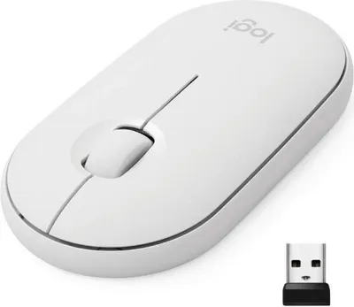 Immagine prodotto di Logitech Pebble, mouse wireless con Bluetooth o ricevitore da 2,4 GHz, mouse per computer con clic silenzioso per laptop, notebook, iPad, PC e Mac