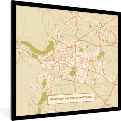 Produktbild von MuchoWow® Gerahmtes Poster Karte - Neustadt an der Weinstraße - Stadtplan - Vintage 40x40 cm - Poster mit Schwarzem Bilderrahmen Wandposter Rahmen Foto Bilder - Mit Rahmen - Wanddekoration Schlafzimmer
