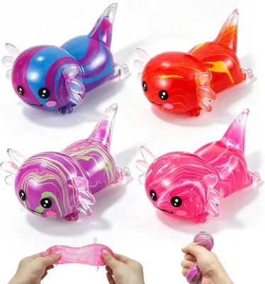 Productafbeelding van Knijpspeelgoed - Set van 4 - Axolotl Squishy - Axolotl knijpstressspeelgoed