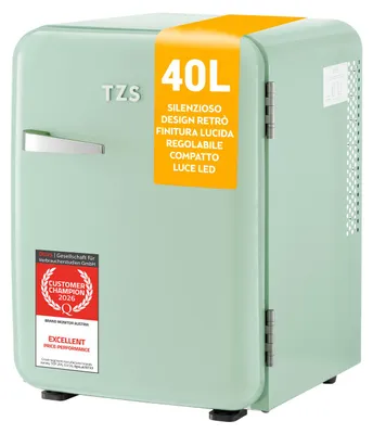 Immagine prodotto di TZS First Austria - Mini Frigo Retro 40L - Silenzioso 22dB - Senza Compressore per Camera e Ufficio - Verde Menta - Frigorifero per Bevande - Design Vintage