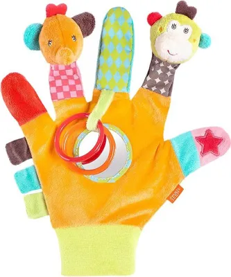 Produktbild von Spielhandschuh Safari – Fingerpuppen-Handschuh mit Rassel und Quietsche für Babys und Kleinkinder ab 0+ Monaten