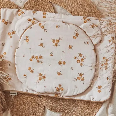 Produktbild von Muminky | Babybettwäsche Set - 75x100cm - 100% Baumwolle - Braune Blüten - Antiallergisch - Handgefertigt in Polen