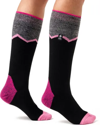 Produktbild von Damen Ultralite Lange Ski- und Schneesportsocken - Schwarz & Pink Zick-Zack