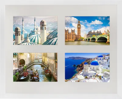 Produktbild von BD ART 28x35 cm Mehrfach Bilderrahmen, Bildergalerie, Fotogalerie mit Passepartout und 4 Foto-Ausschnitten für Fotos 10 x 15 cm, Weiß