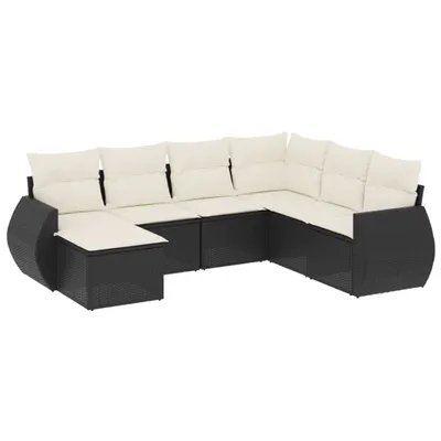 Produktbild von Modulares Gartenmöbel-Set, 7-teilige Lounge-Sitzgruppe mit Stauraum, PE-Rattan Schwarz, Cremeweiße Kissen mit abnehmbaren Bezügen, UV-beständig