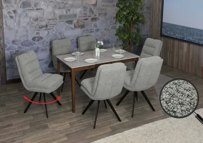 Produktbild von 6er-Set Esszimmerstuhl MCW-G66, Küchenstuhl, drehbar Auto-Position Stoff/Textil Bouclé MVG  hellgrau