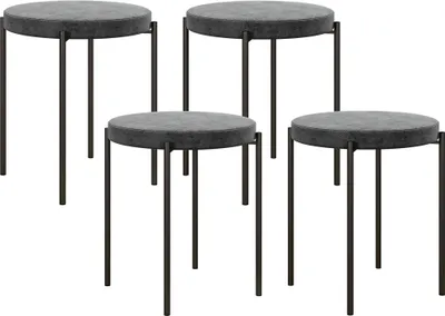 Produktbild von Küchenhocker 4-er Set, stapelbar, Samtoptik, bis 100kg, Stahlrahmen, 41,5 x 41,5 x 46 cm, Dunkelgrau