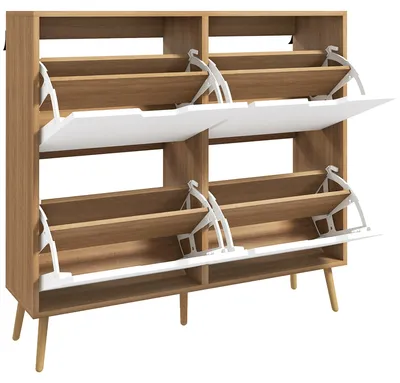 Produktbild von Schuhschrank mit 4 Klappschubladen und verstellbaren Einlegeb?den, Schuhschrank fš¹r 16 Paar Schuhe, 95 x 26 x 95 cm, Natur