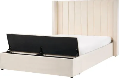 Produktbild von BELIANI Polsterbett Cremeweiß Samt Gesteppt mit Stauraum Lattenrost 140 x 200 cm Hohes Ohren Kopfteil s Doppelbett Samtbett für Schlafzimmer