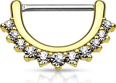 Produktbild von Brustwarzen Piercing Nippelpiercing Brustpiercing Nipple Zirkonia Kristalle Barbell gold-transparent 1,2 mm