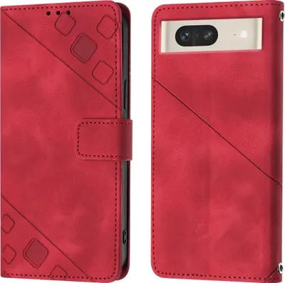 Produktbild von Hülle für Google Pixel 7 Prägung Flip Leder Brieftasche Schutzhülle mit Ständer Rot