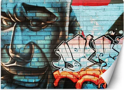 Immagine prodotto di Murale XXL graffiti su muro faccia blu carta da parati per pareti 400x280 cm colore Blu tema Cultura pop