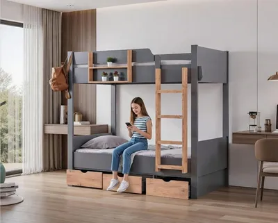 Produktbild von Stilvolles Etagenbett für Kinderzimmer mit zusätzlichem Stauraum
