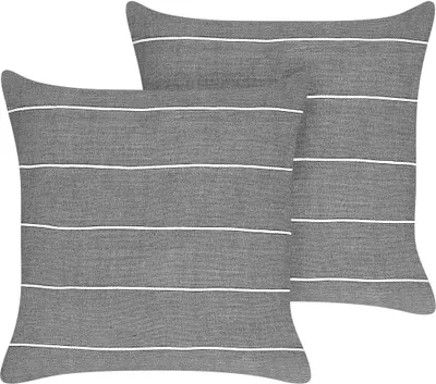 Produktbild von BELIANI Dekokissen 2er Set Grau u. Weiß Gestreift aus Leinen 50 x 50 cm Quadratisch für Sofa Sessel Bett Schlafzimmer Wohnzimmer