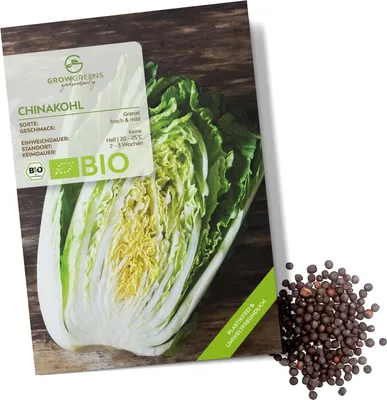 Produktbild von Chinakohl Samen (Granat, 40 Korn) - Chinakohl Saatgut aus biologischem Anbau ideal für die Anzucht im Garten, Balkon oder Terrasse