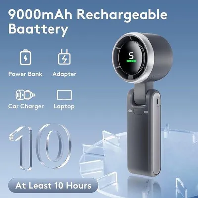 Immagine prodotto di Ventilatore a mano, ricaricabile tramite USB, fino a 10 ore di autonomia - Nero