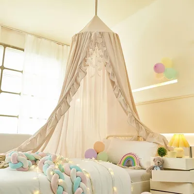 Productafbeelding van Omgoods - Ruffle Bed Canopy voor Meisjes - Dromerige Mosquito Net in Ivoor