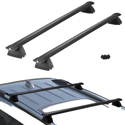 Productafbeelding van VEVOR zwarte dakdragers, compatibel met Jeep Grand Cherokee 2011-2021, met geribbelde zijrails, draagvermogen van 90 kg, aluminium dwarsbalken met sloten, geschikt voor dakboxen, bagagedragers, enz.