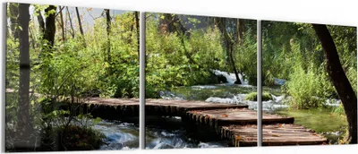 Produktbild von DEQORI Glasbild Echtglas 3x50x50 cm 'Rauschender Waldbach' Wandbilder XXL groß