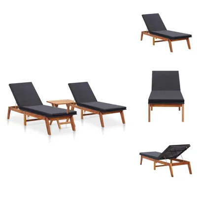 Immagine prodotto di vidaXL Lettini prendisole 2 pezzi con tavolo in poly rattan e legno massiccio di acacia - Lettini prendisole