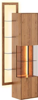 Produktbild von Wohnzimmer Hängevitrine mit 73 cm Breite in Eiche massiv geölt, inkl. LED-Beleuchtung - CARISOLO-163