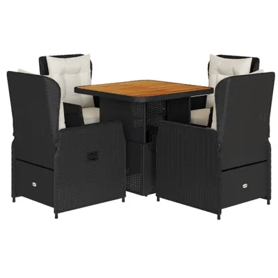 Image de vidaXL Ensemble de jardin 5 pièces avec coussins Noir Poly Rattan