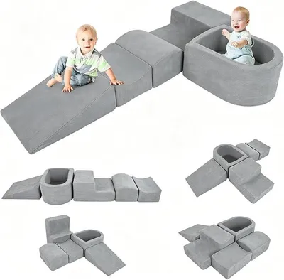 Imagen del producto de 5 bloques de espuma, bloques gigantes con piscina de bolas, bloques grandes para jugar y escalar, bloques de escalada, bloques de espuma suaves XXL para el hogar, sala de juegos (gris, tela)