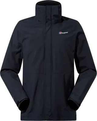 Hardshelljacke "Hillwalker InterActive Shell Jacket" von Berghaus in Schwarz; mit hohem Kragen und zwei Fronttaschen.