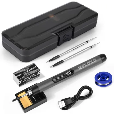 Produktbild von Gaethra Akku Lötkolben Set, USB Wiederaufladbar Lötkolben mit LCD, Temperatur Einstellbare 260 ℃-420 ℃, 3 Lötspitzen, Lötdraht, Lötpaste, Es Wird für die Reparatur Von