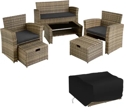 Image de Salon de jardin Modena 3+2+1 avec housse de protection - marron naturel