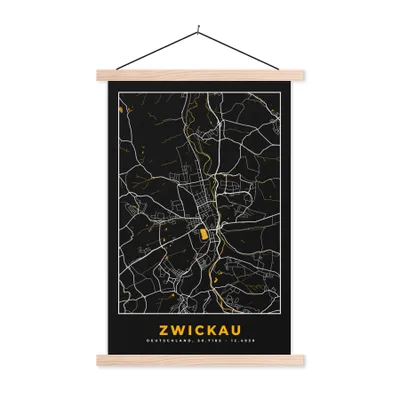 Produktbild von MuchoWow® Textilposter Stadtplan - Deutschland - Gold - Zwickau - Karte 120x180 cm mit holzfarbenen Rahmen - Textil-Plakat